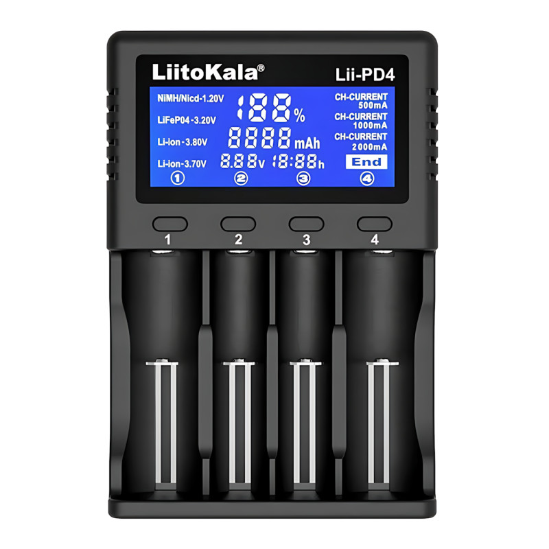 Интеллектуальное зарядное устройство LiitoKala Lii-PD4 на 4 слота, с LCD дисплеем, универсальная совместимость фото - 2