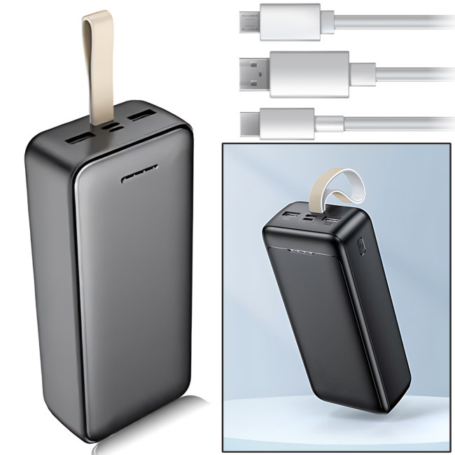 Power Bank AND J111B 50000 mAh 22.5W &mdash; внешний аккумулятор быстрой зарядки, 4 выхода USB-A/Type-C, LED-индикатор, шнурок