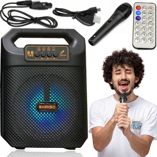 Портативная акустика Kimiso QS-3607, колонка чемодан 6.5 inch с микрофоном и RGB-светомузыкой, USB, Micro SD