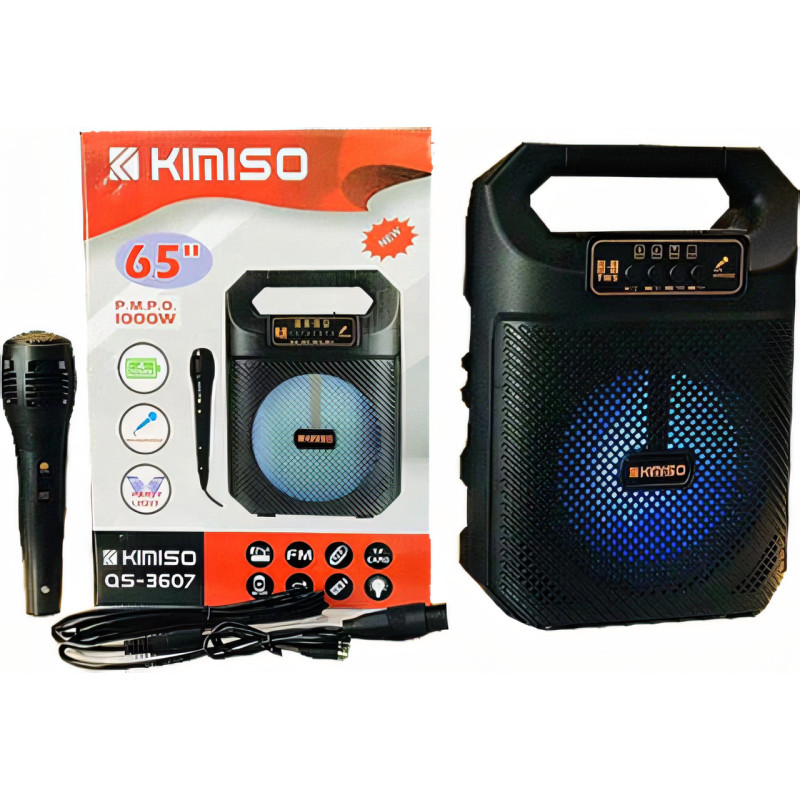 Портативная акустика Kimiso QS-3607, колонка чемодан 6.5 inch с микрофоном и RGB-светомузыкой, USB, Micro SD фото - 2