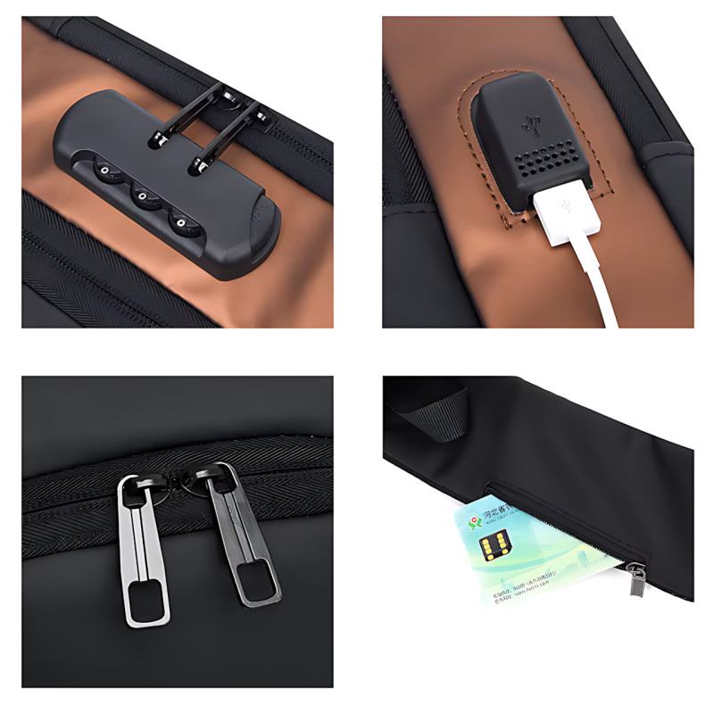 Нагрудна сумка Backpack AND XL1228 з протиприпасованим кодовим замком, рюкзак з USB, водовідштовхувальний фото - 6