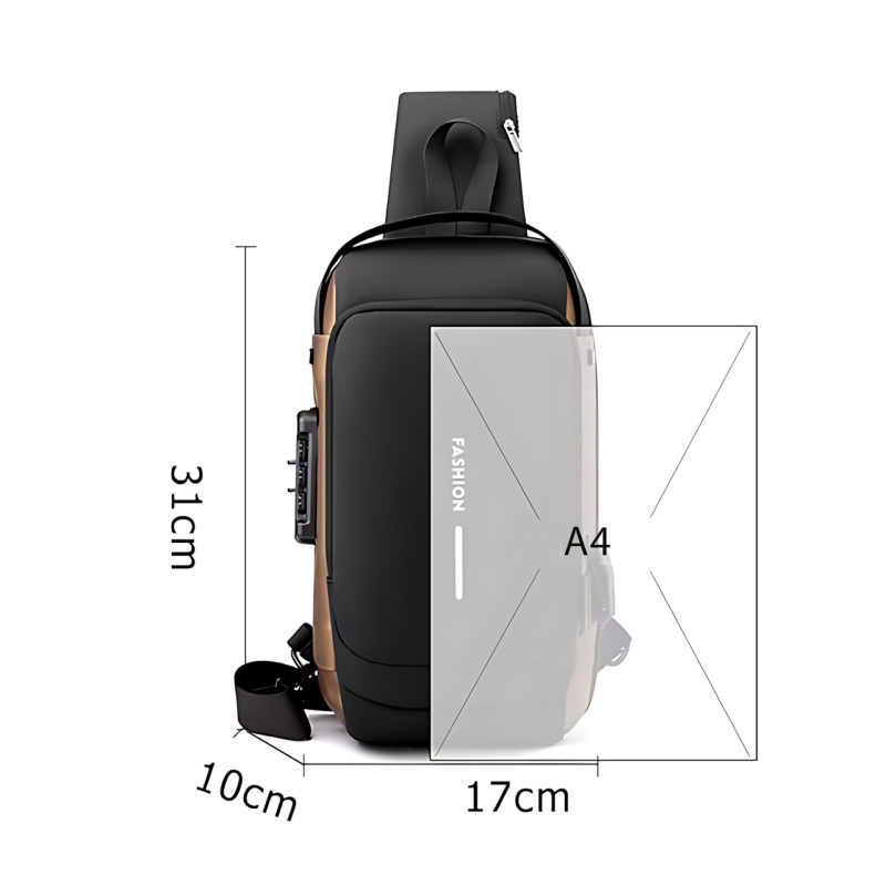Нагрудна сумка Backpack AND XL1228 з протиприпасованим кодовим замком, рюкзак з USB, водовідштовхувальний фото - 10