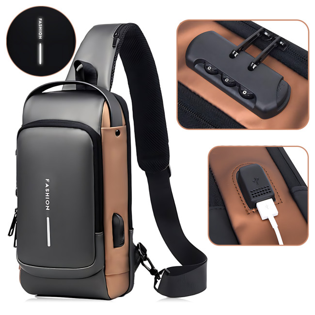 Нагрудна сумка Backpack AND XL1228 з протиприпасованим кодовим замком, рюкзак з USB, водовідштовхувальний