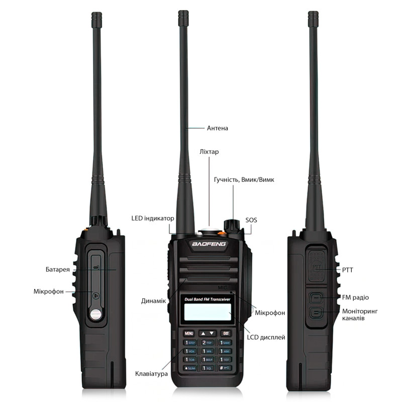 Радіостанція Baofeng UV-9R Plus з радіусом до 22 км, VHF/UHF, 2500 мА/год фото - 5