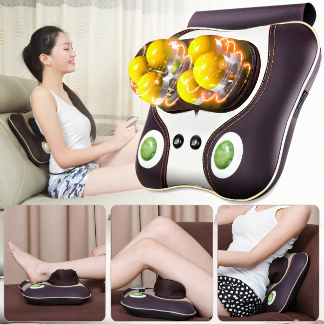 Массажная подушка Massage Pillow, роликовый массажер для спины и шеи с ИК-прогревом, 6 роликов, 3 режима