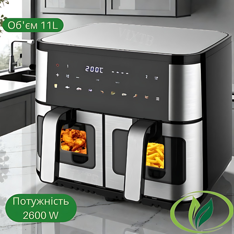 Фритюрница-аэрогриль мультипечь Crownberg CB-5556, антипригарные чаши, объем&nbsp;11 л, 2600 Вт, с термостататом, таймером фото - 8