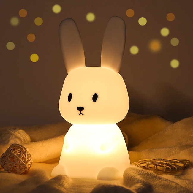 Детский ночник-светильник силиконовый Зайчик RGB+ тёплый белый