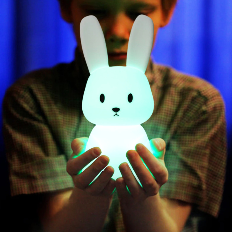 Детский ночник-светильник силиконовый Зайчик RGB+ тёплый белый фото - 4