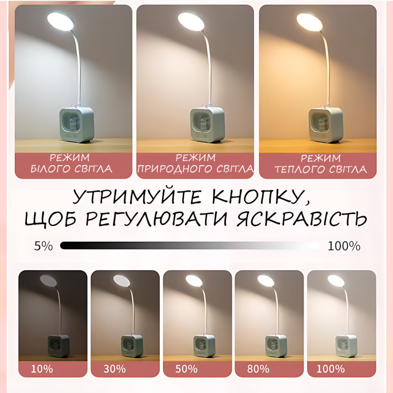 Настольная лампа "Мишка", ночник с сенсорным управлением, аккумулятором, гибкой стойкой и 3 режимами света фото - 7