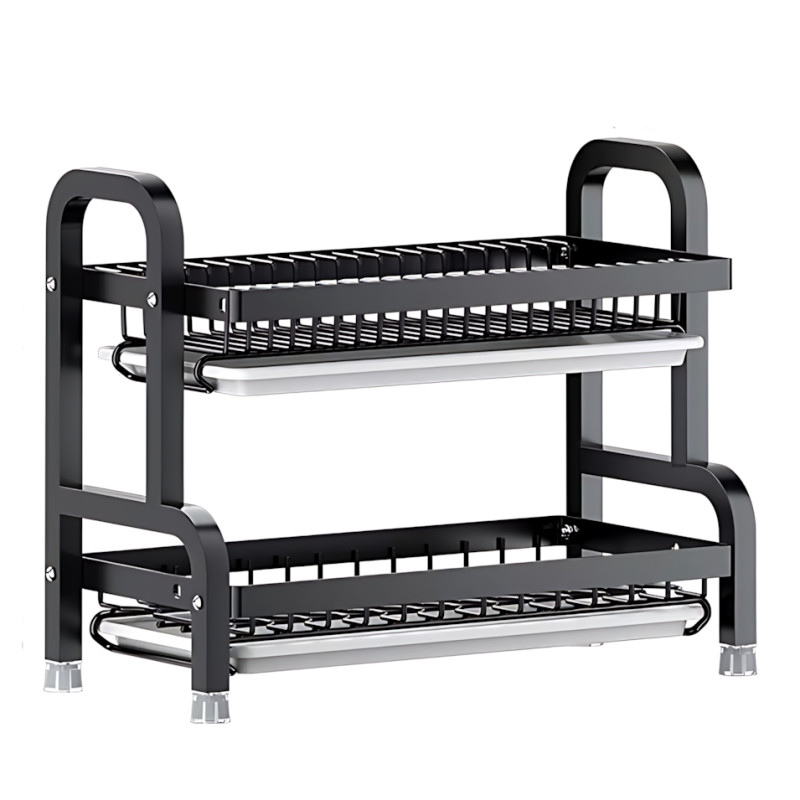Сушарка для зберігання посуду та ножів Dish Storage With Knife, двоярусна, 43x23x39 см, металева, чорний фото - 2