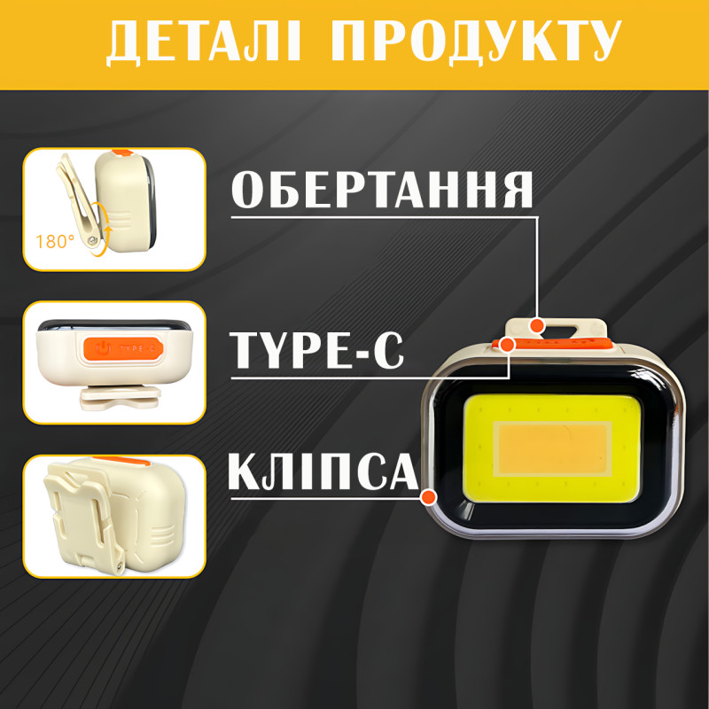 Налобный фонарь Bailong CY-2027-C, Type-C, 240 мАч, 250 Лм, ABS+АС, 5 режимов, влагозащита, 36,5 г фото - 7