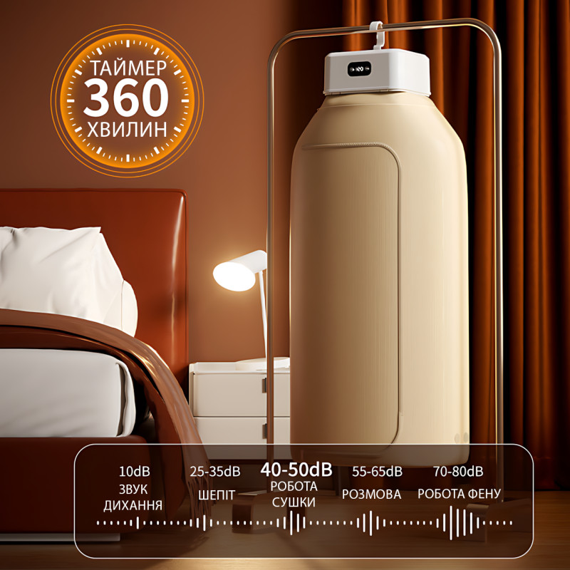 Портативная электрическая сушилка для одежды Foldable Dryer HS01694 600 Вт до 10 кг, Складной мини-паровой шкаф, быстрая сушка фото - 2