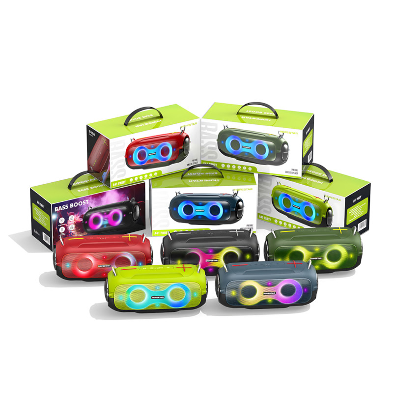 Портативная Bluetooth-колонка Hopestar A41 Party 16W, RGB-подсветка, Bluetooth 5.3, TWS 1+1, IPX5, USB/AUX/TF, 2400mAh, черная Черно-красний фото - 10