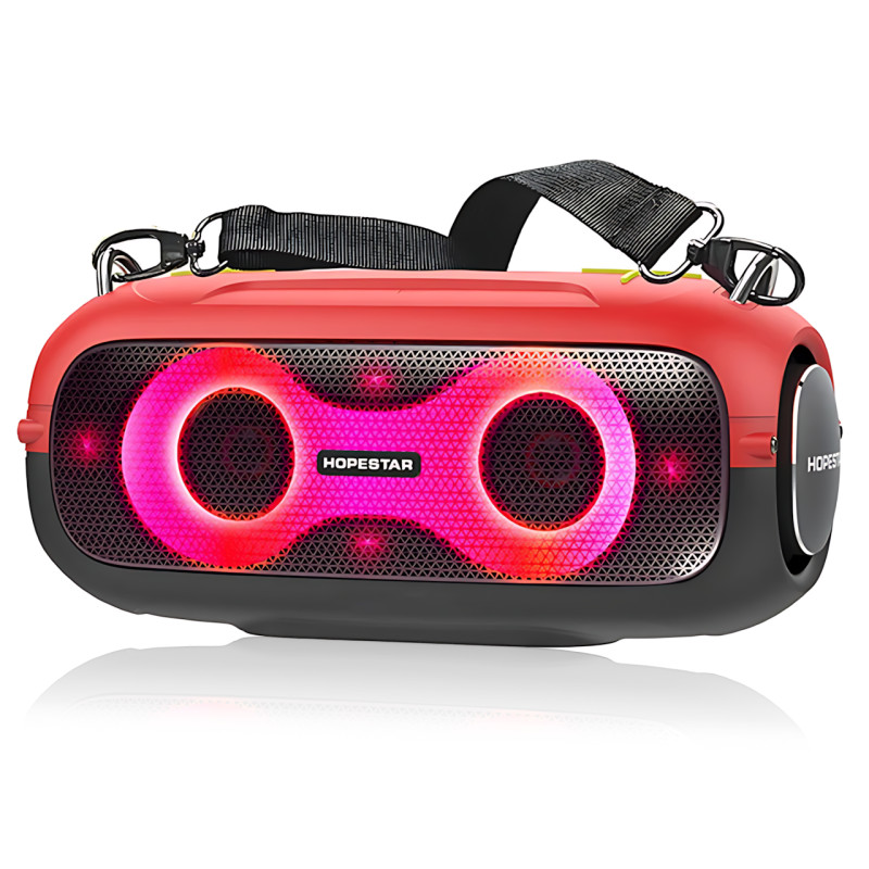 Портативная Bluetooth-колонка Hopestar A41 Party 16W, RGB-подсветка, Bluetooth 5.3, TWS 1+1, IPX5, USB/AUX/TF, 2400mAh, черная Черно-красний фото - 2