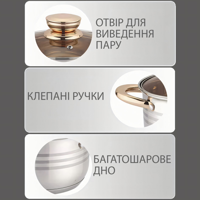 Набор посуды GOLD GR-7010 из 10 предметов, нержавеющая сталь с многослойным индукционным дном фото - 3