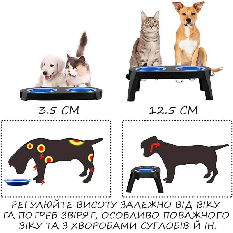 Миска подвійна на складаній підставці для собак і кішок Pet Bowl Set на антиковзних ніжках, 500 мл фото - 6