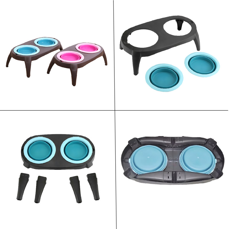 Миска подвійна на складаній підставці для собак і кішок Pet Bowl Set на антиковзних ніжках, 500 мл фото - 3