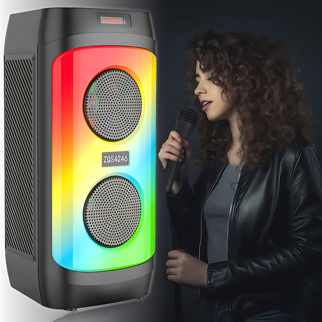 Портативна Bluetooth-колонка ZQS4246, стереозвук 30 Вт, LED-підсвітка, мікрофон, FM-радіо, еквалайзер
