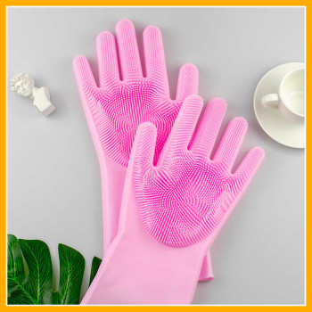Силіконові багатофункціональні рукавички для миття та чищення Silicone Magic Gloves magic brush з ворсом