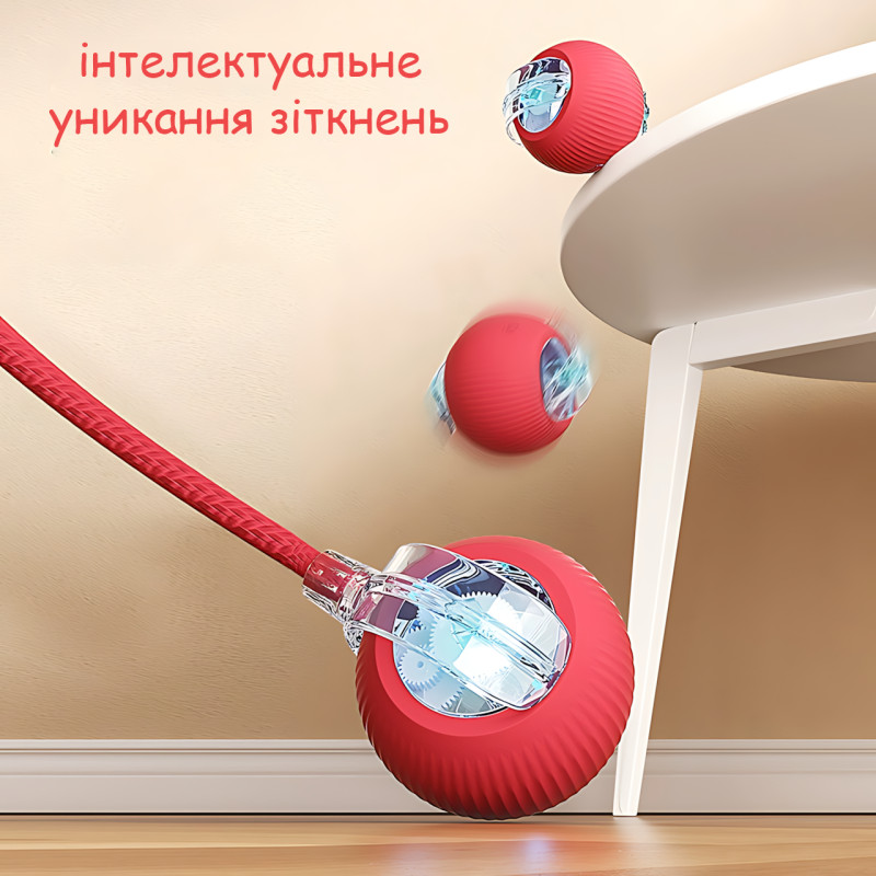 Интерактивный умный мячик PetGravity — автоколесо 360°, для кошек, с USB-зарядкой и прочным материалом, красный фото - 3