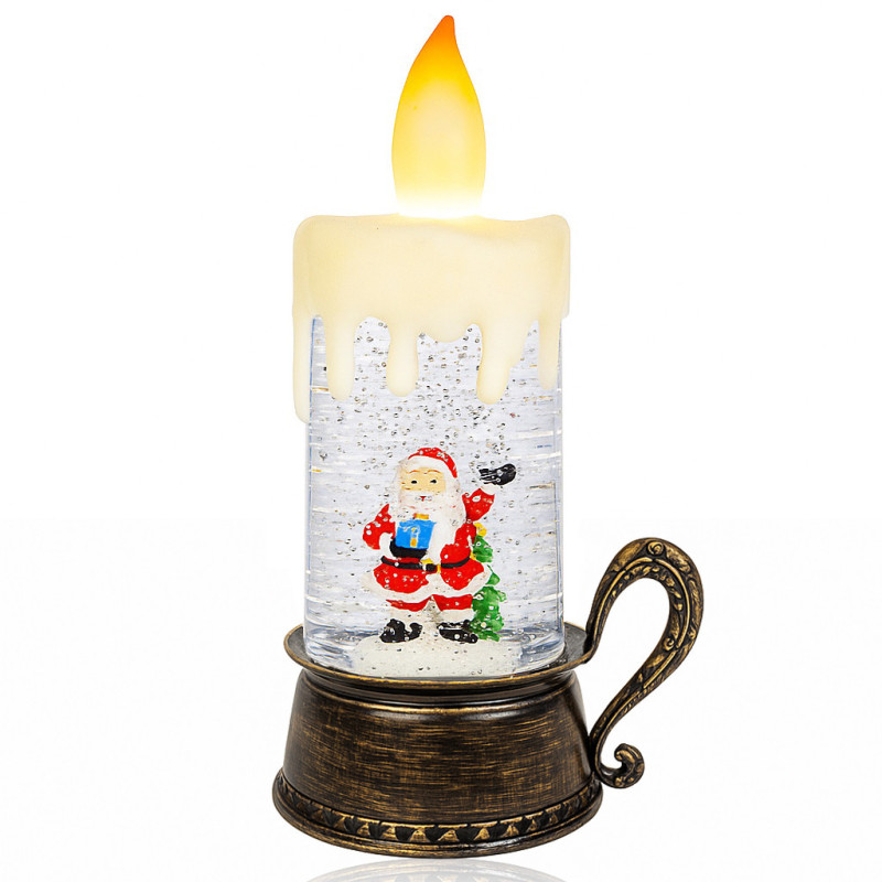 Святковий ліхтар-свічка "Зимова історія" 811 — 30,5 см, підсвітка, обертовий Санта, музичний ефект, снігопад із блискіток фото - 2