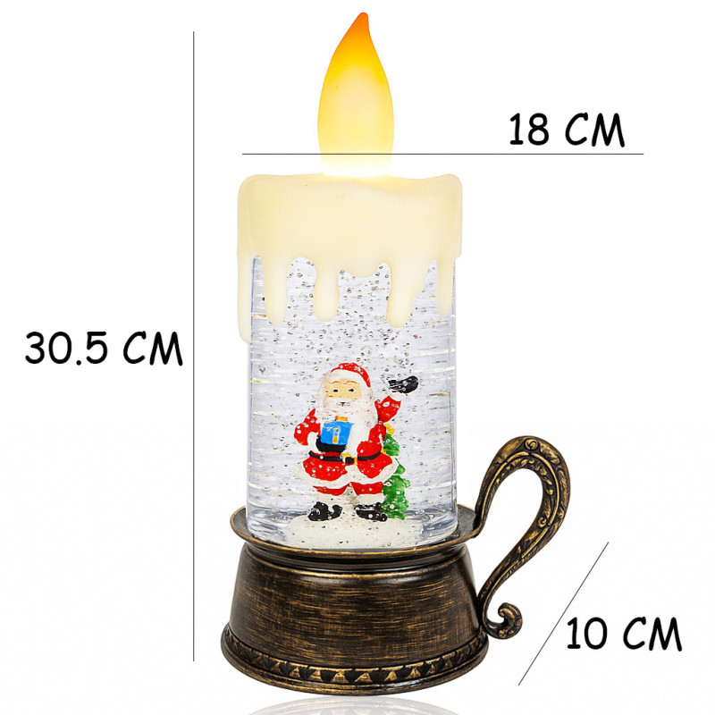 Святковий ліхтар-свічка "Зимова історія" 811 — 30,5 см, підсвітка, обертовий Санта, музичний ефект, снігопад із блискіток фото - 6