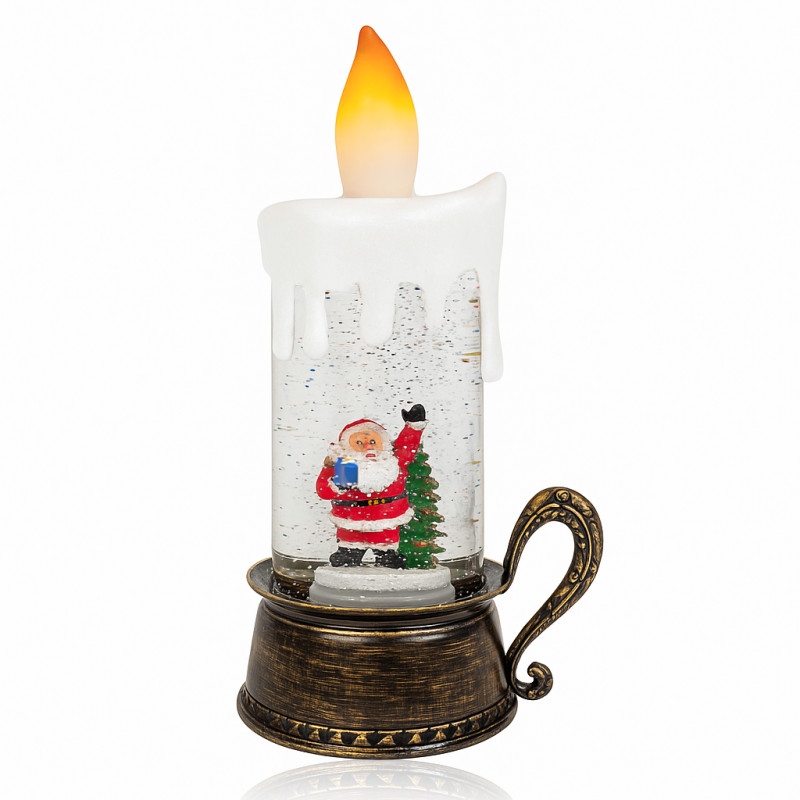 Святковий ліхтар-свічка "Зимова історія" 811 — 30,5 см, підсвітка, обертовий Санта, музичний ефект, снігопад із блискіток фото - 4