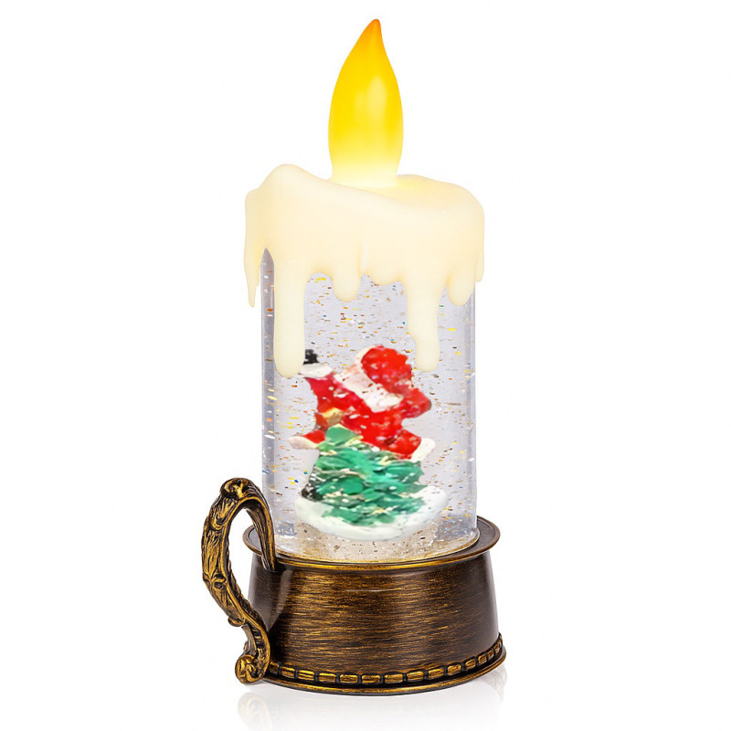 Святковий ліхтар-свічка "Зимова історія" 811 — 30,5 см, підсвітка, обертовий Санта, музичний ефект, снігопад із блискіток фото - 3