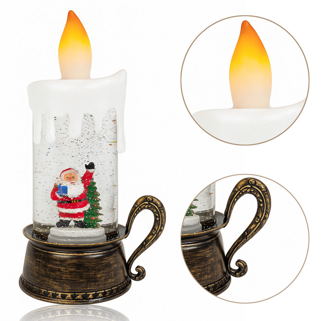 Святковий ліхтар-свічка "Зимова історія" 811 — 30,5 см, підсвітка, обертовий Санта, музичний ефект, снігопад із блискіток