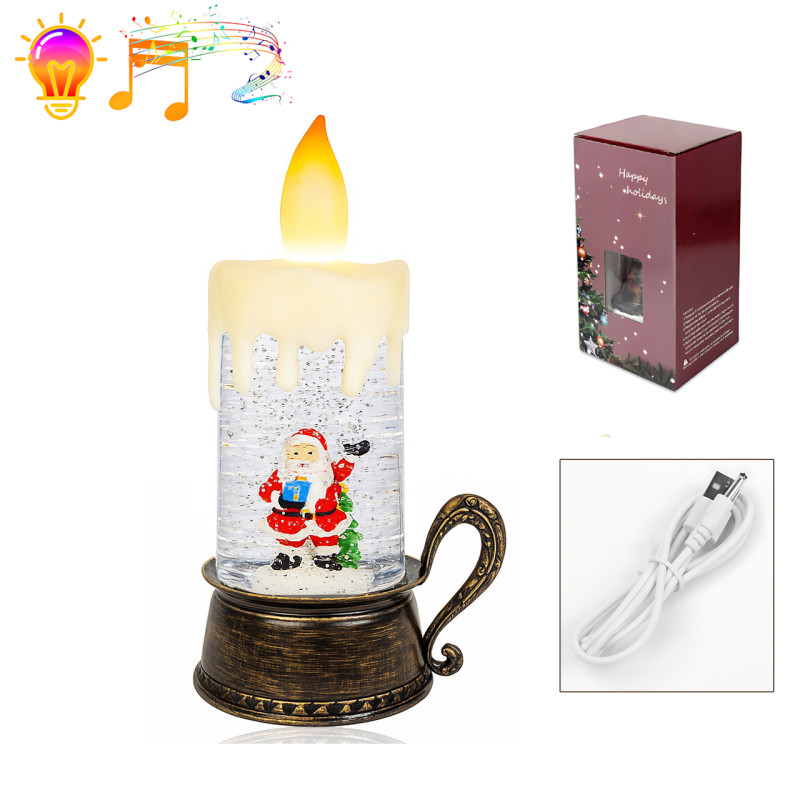 Святковий ліхтар-свічка "Зимова історія" 811 — 30,5 см, підсвітка, обертовий Санта, музичний ефект, снігопад із блискіток фото - 7