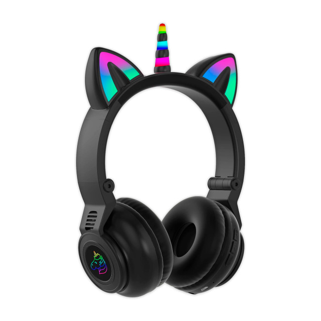 Беспроводные складные наушники ушки Единорог CAT EAR STN-27 С LED подсветкой, черный