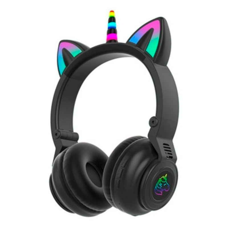 Беспроводные складные наушники ушки Единорог CAT EAR STN-27 С LED подсветкой, черный фото - 2