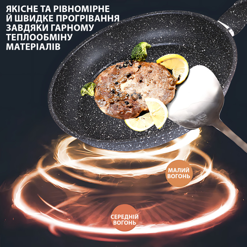 Сковорода Higher Kitchen KH-320, 24 см, антипригарное мраморное покрытие, soft-touch ручка, для всех плит 28 фото - 8