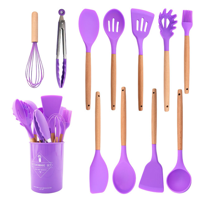 Набір кухонного приладдя Kitchen Set на 12 предметів, з харчового силікону, до 230 градусів Фіолетовий