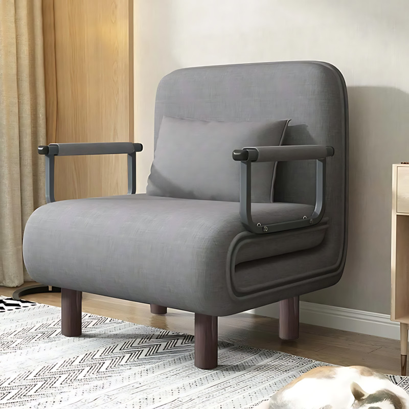 Кресло-кровать раскладное универсальное 2в1 KR-65 с подушкой и подлокотниками, 190×65 см, серый фото - 2