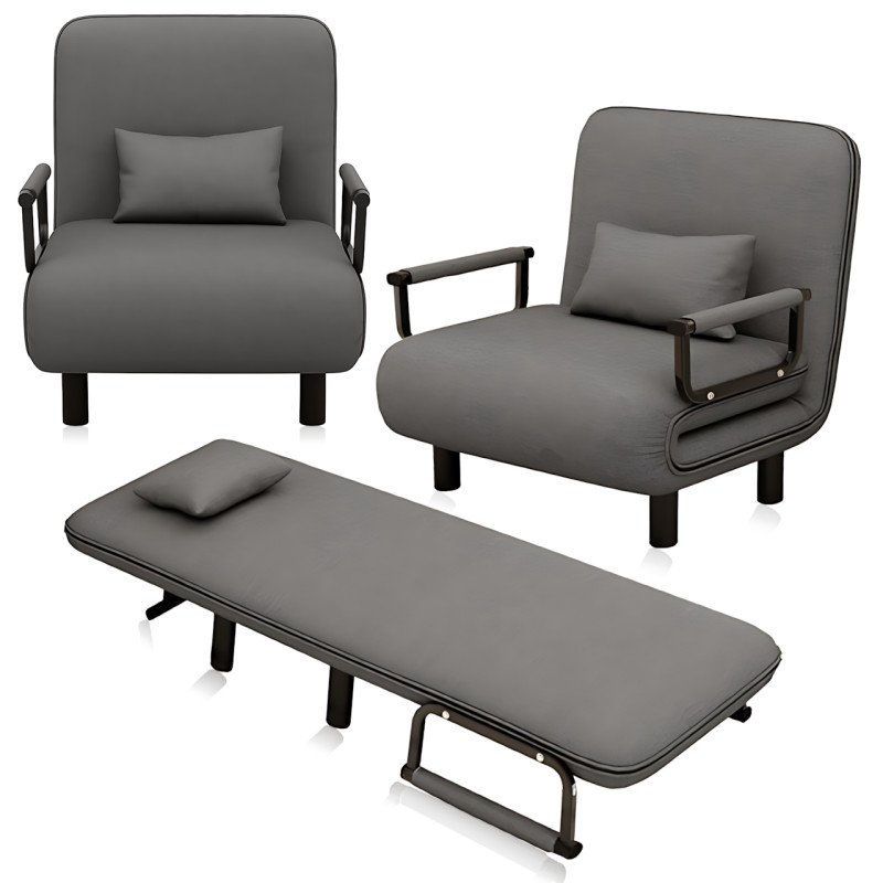 Кресло-кровать раскладное универсальное 2в1 KR-65 с подушкой и подлокотниками, 190×65 см, серый фото - 41