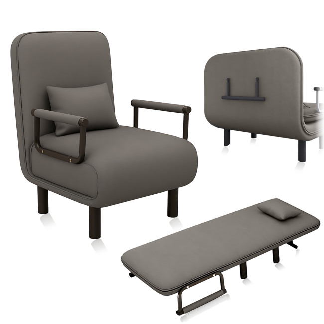 Кресло-кровать раскладное универсальное 2в1 KR-65 с подушкой и подлокотниками, 190×65 см, серый