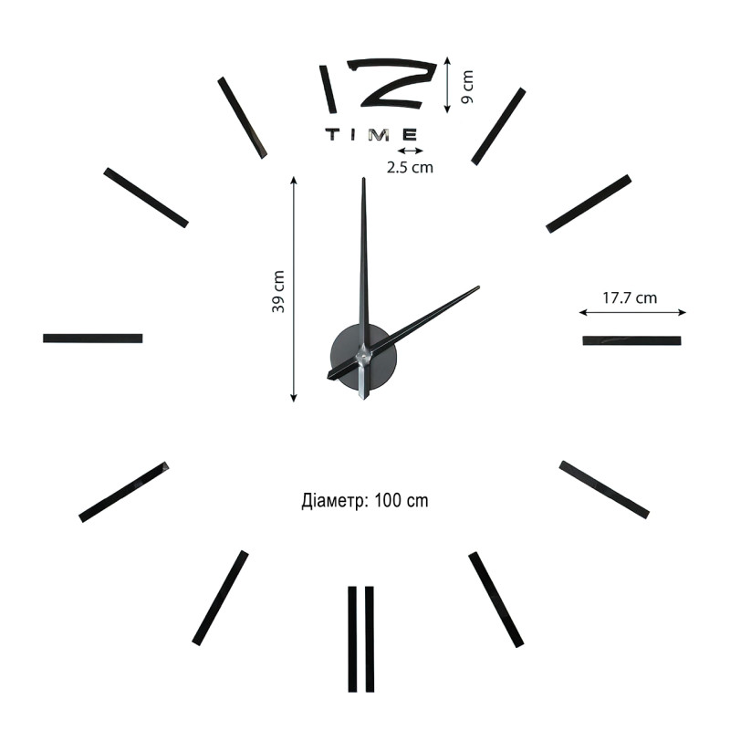 Настенные часы DIY Clock в стиле минимализм, диаметр до 100 см, черный цвет фото - 6