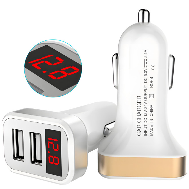 Адаптер у машину на 2 USB HC1 9001, Зарядка в прикурювач авто, З Вольтметром