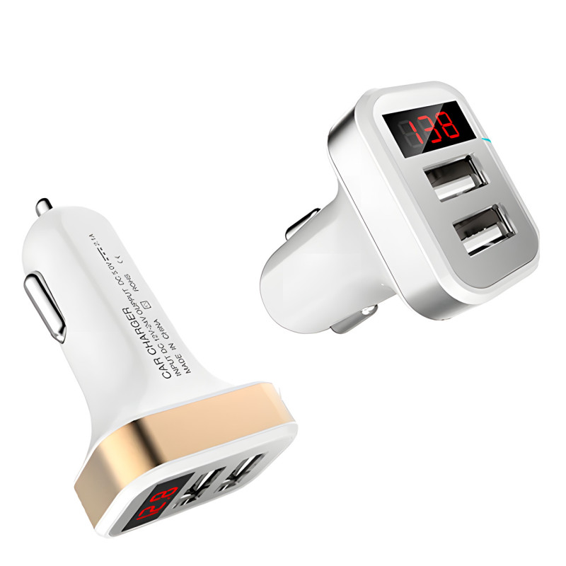 Адаптер у машину на 2 USB HC1 9001, Зарядка в прикурювач авто, З Вольтметром фото - 2