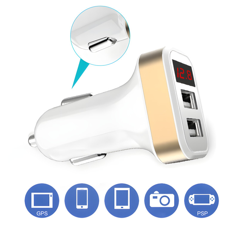 Адаптер у машину на 2 USB HC1 9001, Зарядка в прикурювач авто, З Вольтметром фото - 3