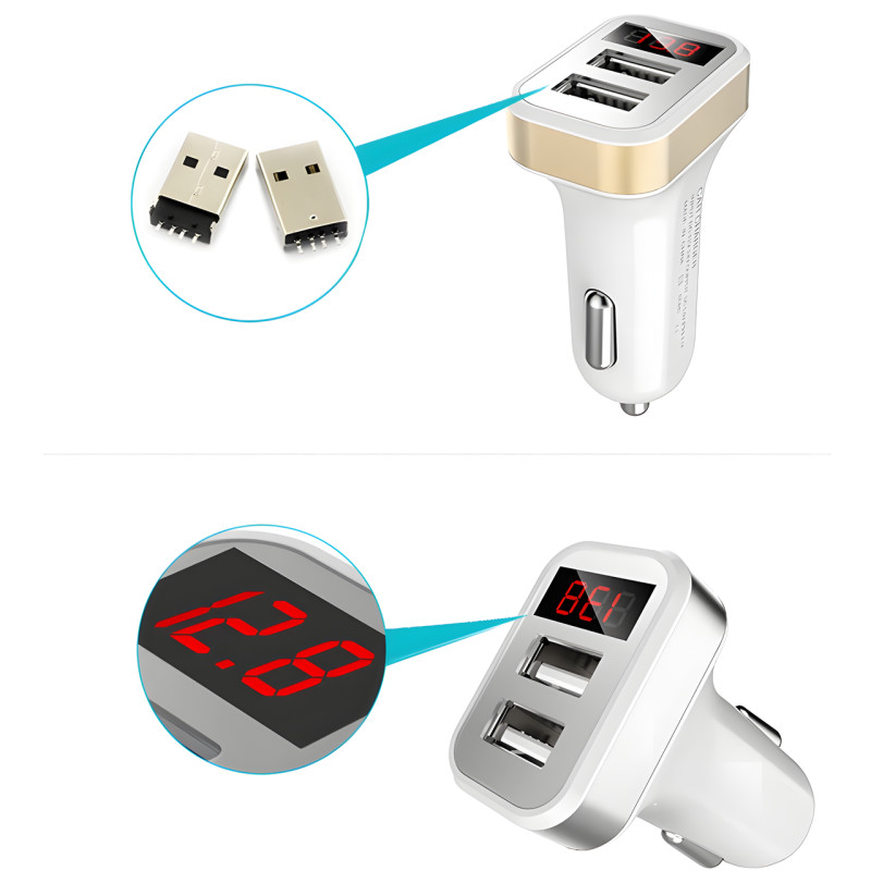 Адаптер у машину на 2 USB HC1 9001, Зарядка в прикурювач авто, З Вольтметром фото - 4