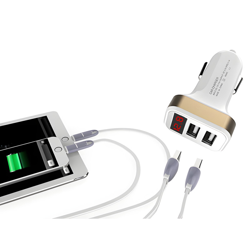 Адаптер у машину на 2 USB HC1 9001, Зарядка в прикурювач авто, З Вольтметром фото - 5