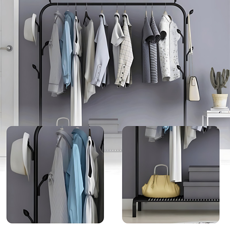 Напольная вешалка для одежды Double Floor Hanger 3, металл, 150×110×40 см, с полкой для обуви и крючками фото - 5