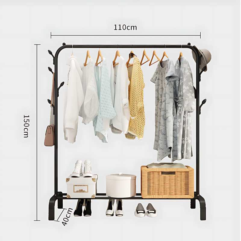 Напольная вешалка для одежды Double Floor Hanger 3, металл, 150×110×40 см, с полкой для обуви и крючками фото - 10