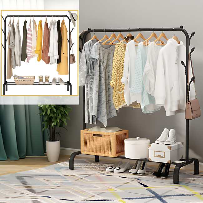 Напольная вешалка для одежды Double Floor Hanger 3, металл, 150×110×40 см, с полкой для обуви и крючками