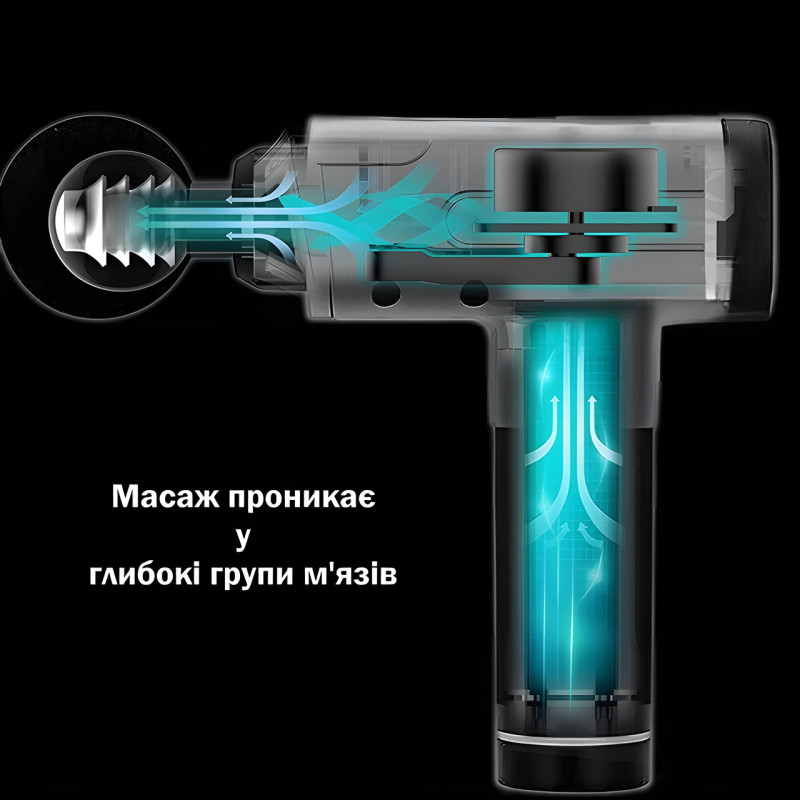 Массажер мышечный 4 насадки Fascial Gun LY-472, 6 режимов, 3300 об. фото - 7