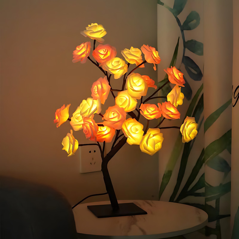 Настільна LED-лампа нічник SFK-27 у формі Дерева біло-рожевої троянди, 24 LED, тепле світло, робота від 220V фото - 6