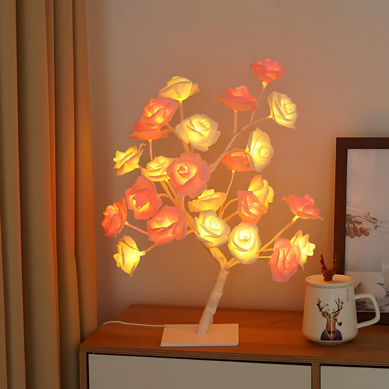 Настільна LED-лампа нічник SFK-27 у формі Дерева біло-рожевої троянди, 24 LED, тепле світло, робота від 220V фото - 5