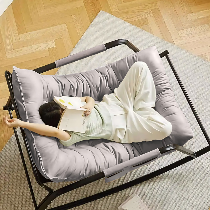 Крісло-гойдалка-ліжко 3в1, регульоване крісло-трансформер із хитним механізмом, тканинне, м'яке, сірий фото - 6